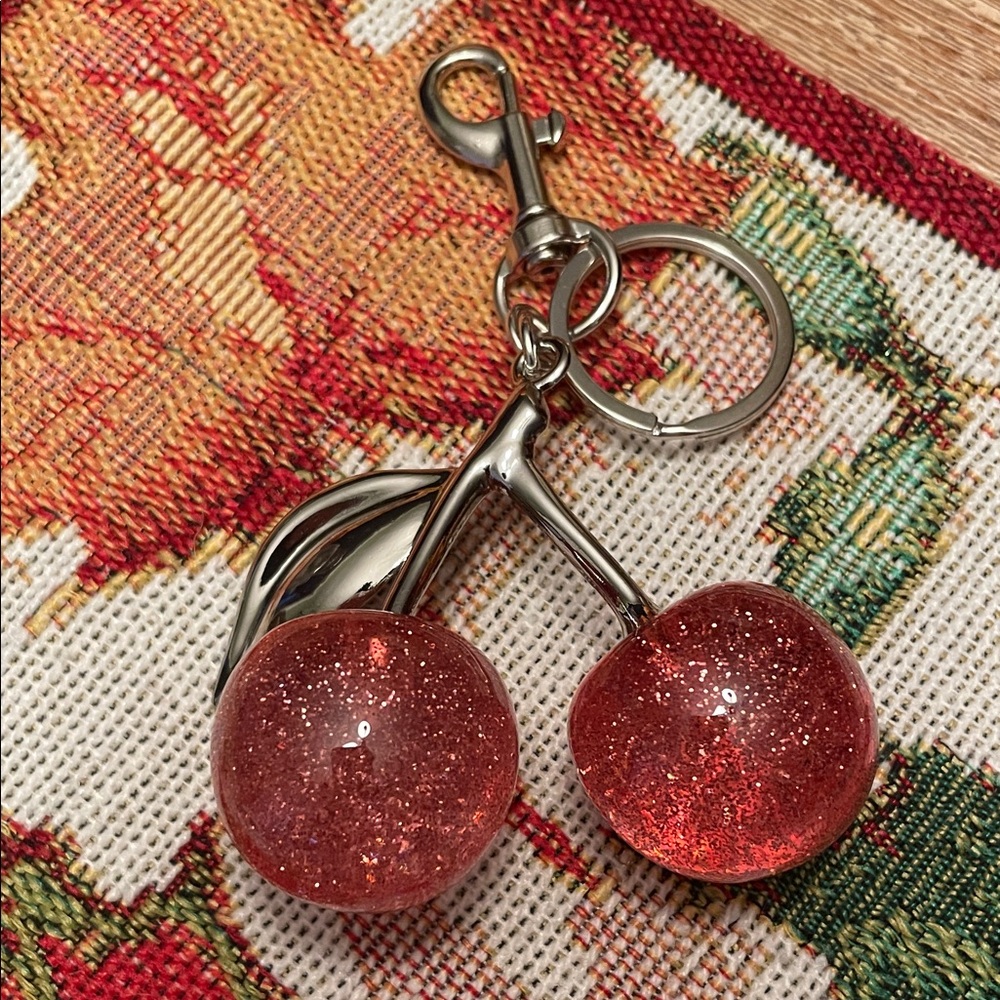 Cherry Keychain with Glitter Accents